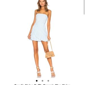 Superdown Strapless Dress in Light Blue and White